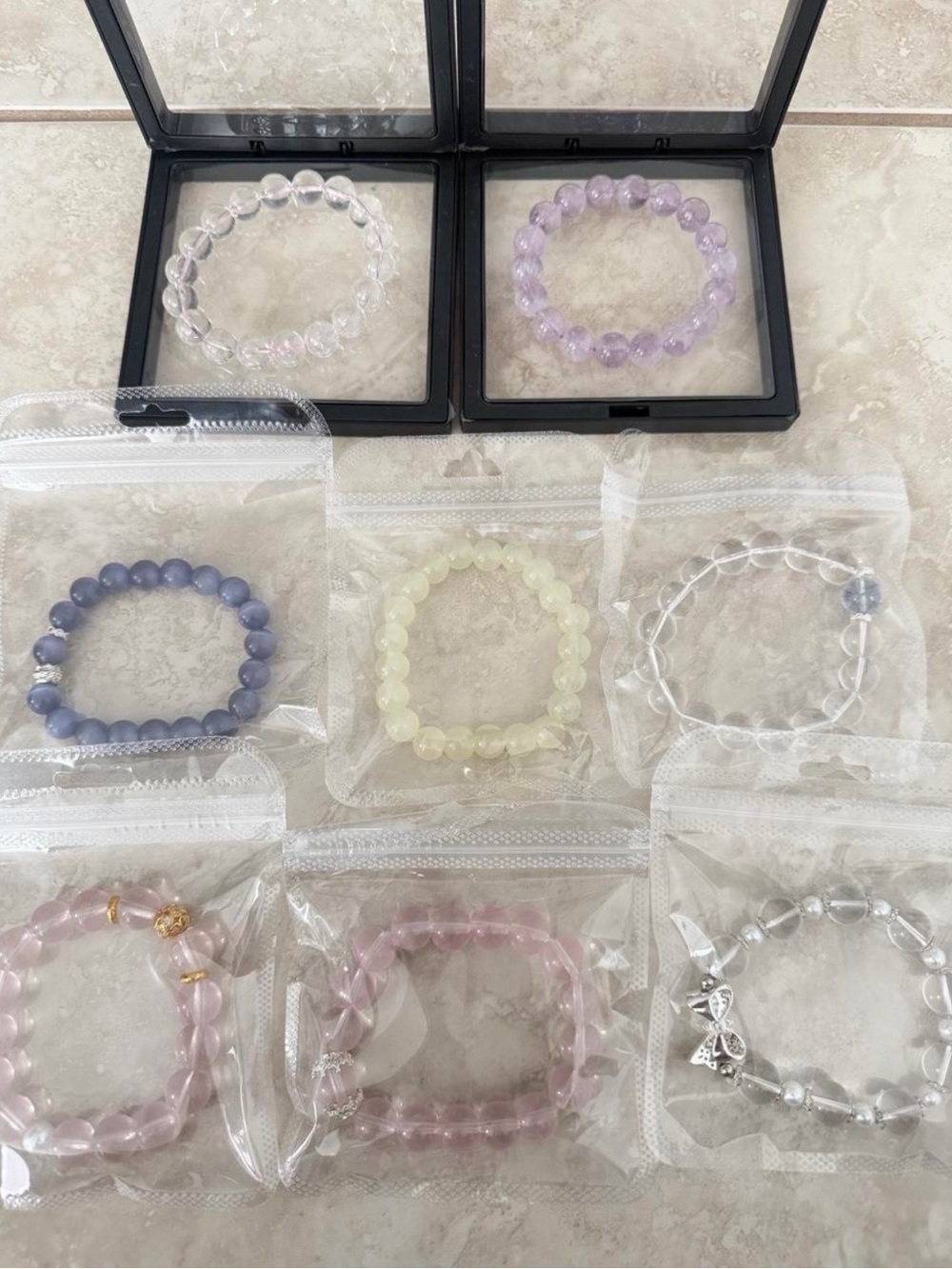 Beaded Stretch Bracelet Set - Pastel Multi-Color
